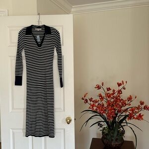 Loft stripe ribbed collared midi dress